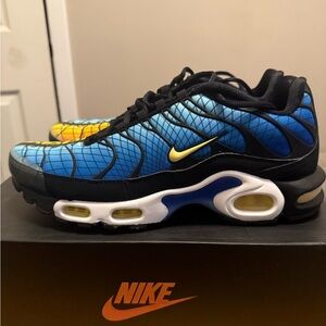 Nike Air Max Plus Black, Blue, and Yellow Sneakers